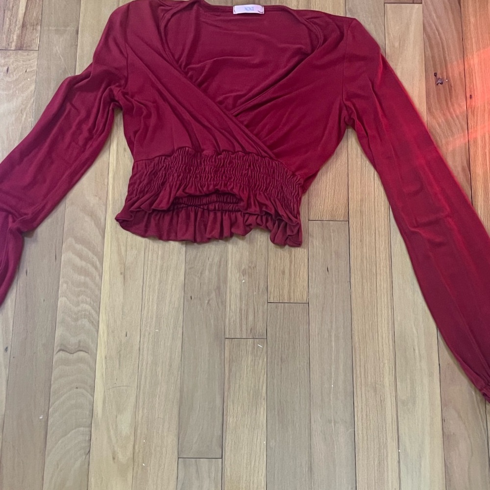 SHEIN Deep Red Wrap Blouse